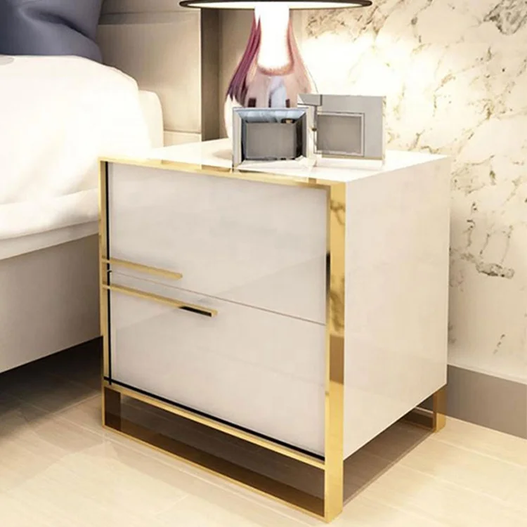 
luxury high gloss white bedside table bedroom furniture lamp table bed side table Nightstand 