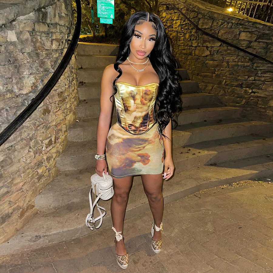 

Kliou K21D02800 Party Wear Bodycon Printed Backless evening dresses casual dress