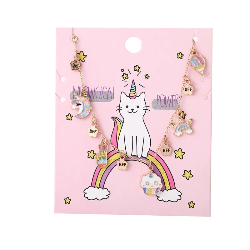 

Fashion Children Gold Plated BFF Bracelets Jewelry Colorful Enamel Unicorn Rainbow Charm Bracelet, Multi color