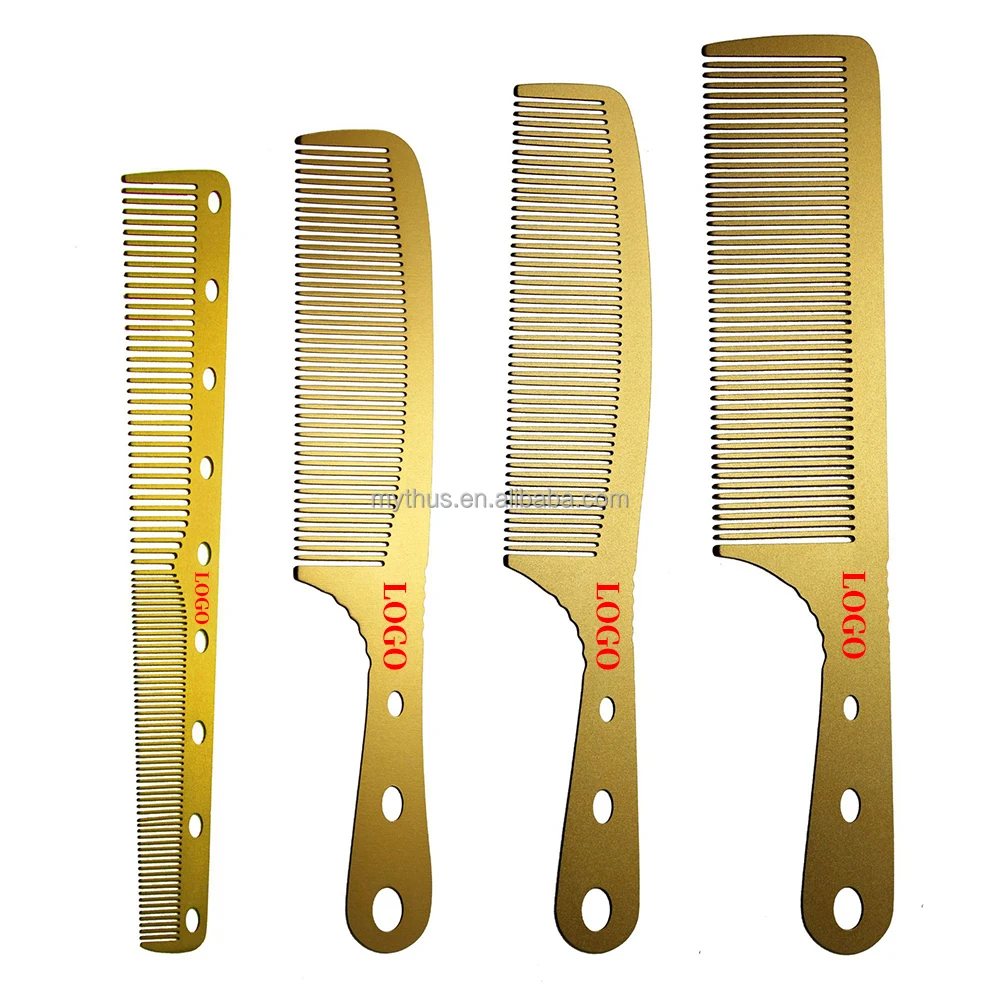 

Custom Laser Logo Professional Hair Metal Comb Luxury Gold Ultra-thin Aluminum Barber Hair Comb Flat Top Comb Hair Cutting Tools