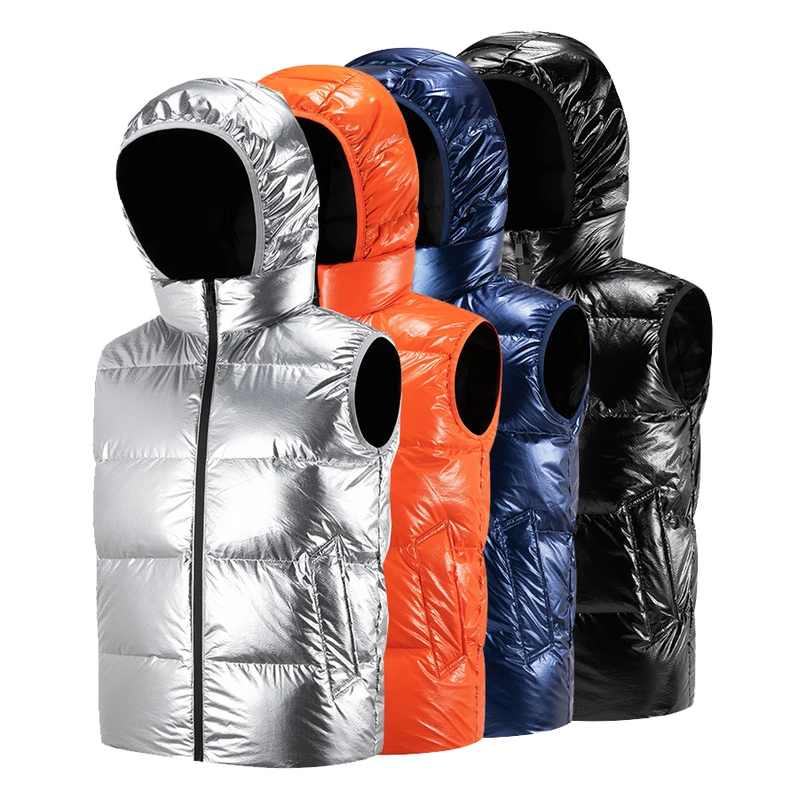 

Wholesale Popular Family Dress Sets Shiny Nylon Polyester Men's Women's Kids' Down Jacket Puffer Vest, Black,blue,orange,silver