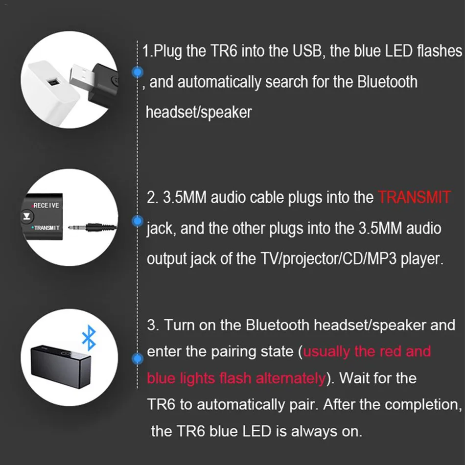 TR6 Bluetooth version 5.0 USB Dongle 2in1 Wireless Bluetooth audio Transmitter Receiver for TV Speaker Amplifier Projector Car