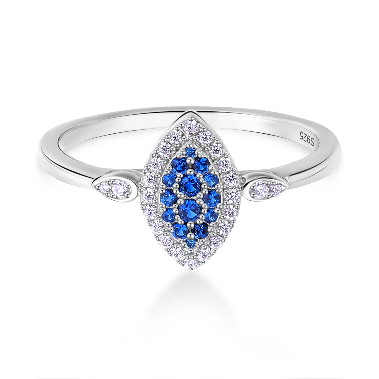 

KRKC Fashion Luck Sapphire CZ Diamond 925 Sterling Silver Blue Evil Evileye Devil Eye Ring for women