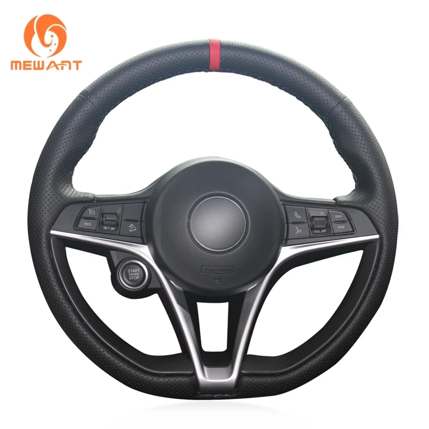 

Factory Price Custom All Black Faux Leather Car Accessories Hand Sewing Steering Wheel Cover For Alfa Romeo Giulia Stelvio 2017