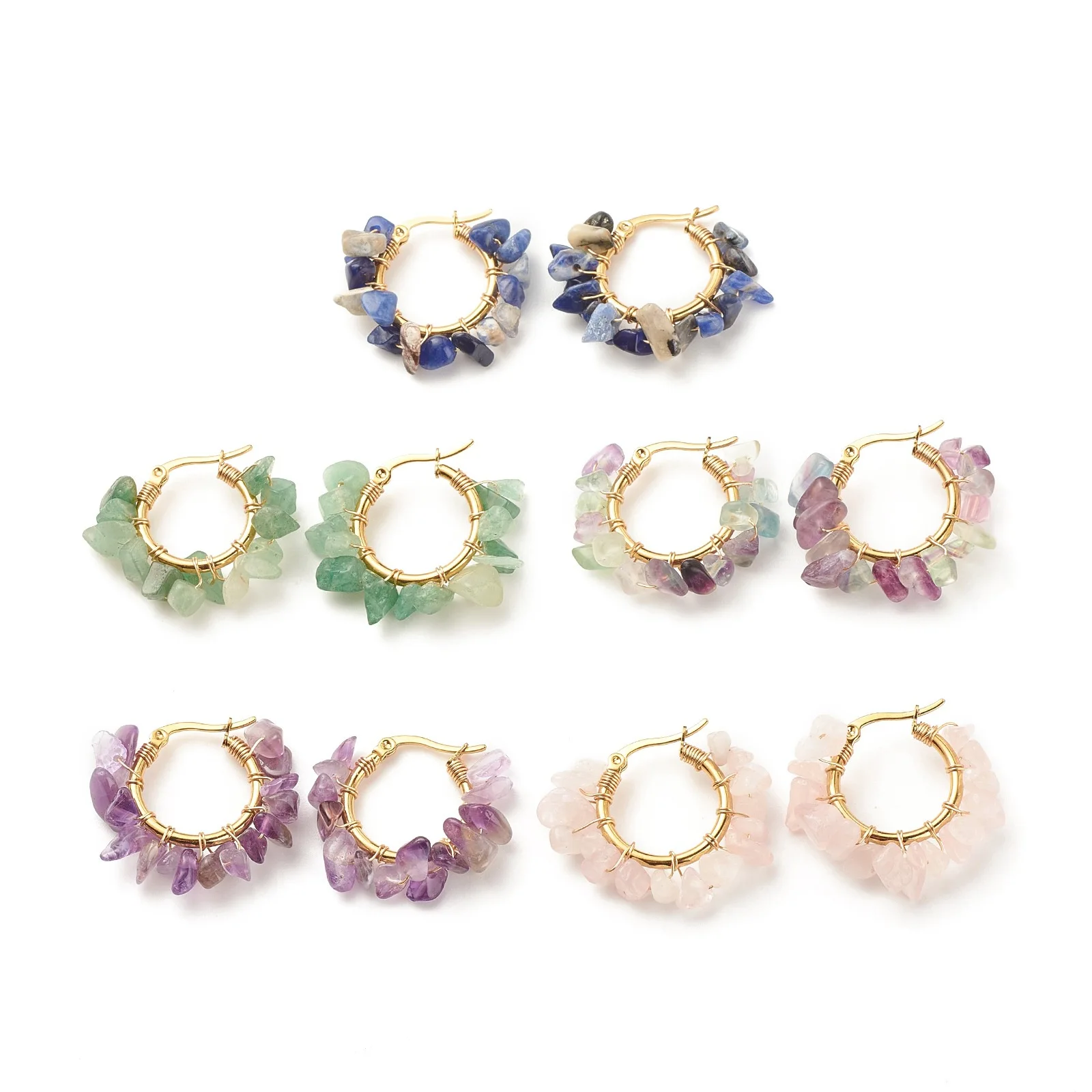 

2023 New 18K gold natural crystal stone amethyst rose quartz lapis lazuli citrine earrings for women gemstone crystal earrings