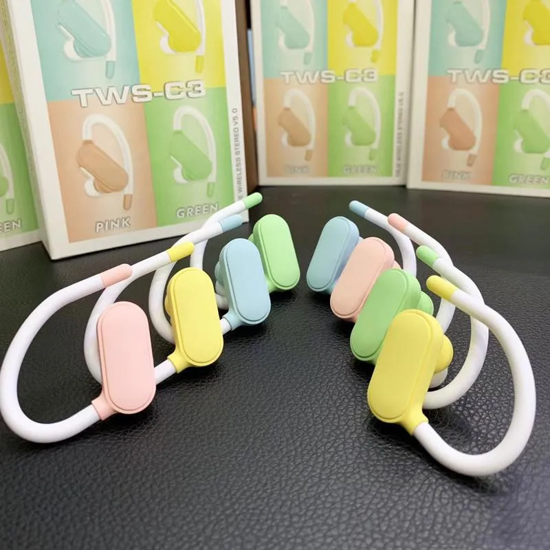 

TWS-C3 Wireless Bt 5.0 Earphone Macaron Sweet Colorful Earbuds Ear Hooking Hi-Fi Stereo Headphone Sport Running Business