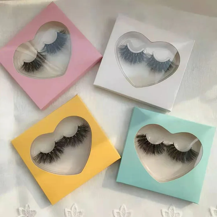 

Valentine's Day Eyelash Packaging Box Private Label Cute Heart Shape Lashbox Real 25mm Mink Eyelashes Packaging Boxes, Natural black