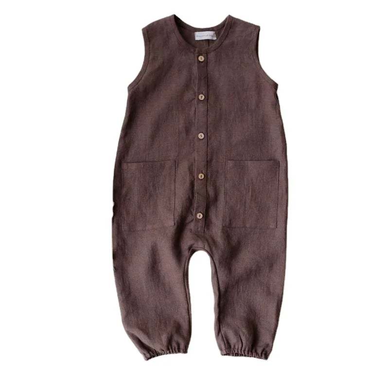 

Summer Baby Jumpsuit New Solid Color Linen Clothes Breathable Sleeveless Romper For Boys, Picture