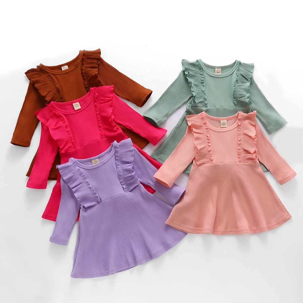 

kids boutique clothes toddler girls children wear autumn winter factory wholesale ribbed cotton ruffle soft girls dress blanks