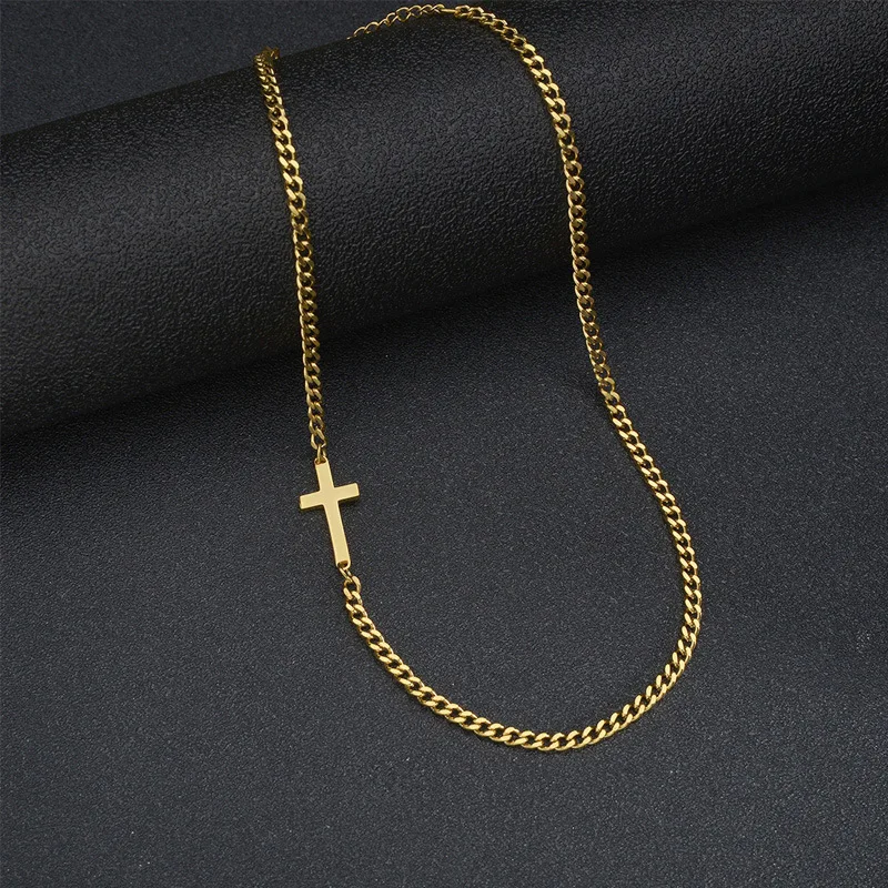 

Never Fade 18K Gold Plated 316L Stainless Steel Cross Link Chain Necklaces Titanium Steel Cross Cuban Chain Necklaces