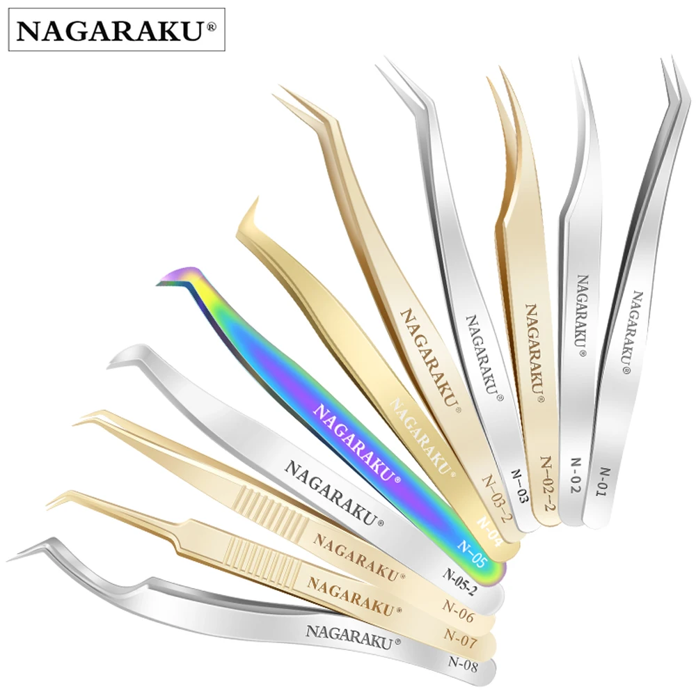 

NAGARAKU 1 pcs Eyelash Extension Tweezers Makeup tools Non-magnetic Pincet False Eyelash Tweezers Curved Straight Tweezers, Silvery/gold/color