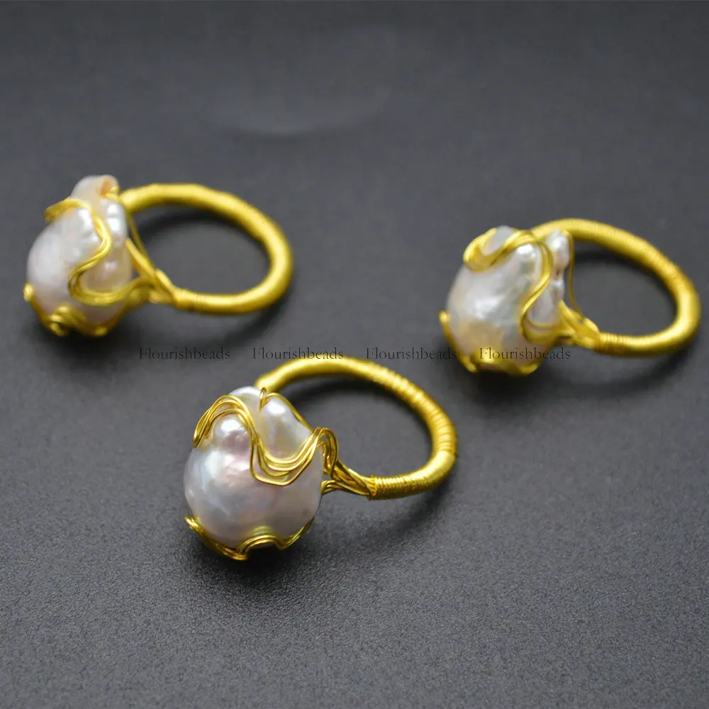 

Handmade Natural White Baroque Pearl Rings Fashion Woman Jewelry