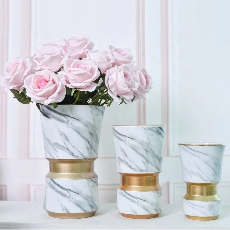 

Amazon New high quality marble style ceramic porcelain flower vases for home decor, Customer's requirment