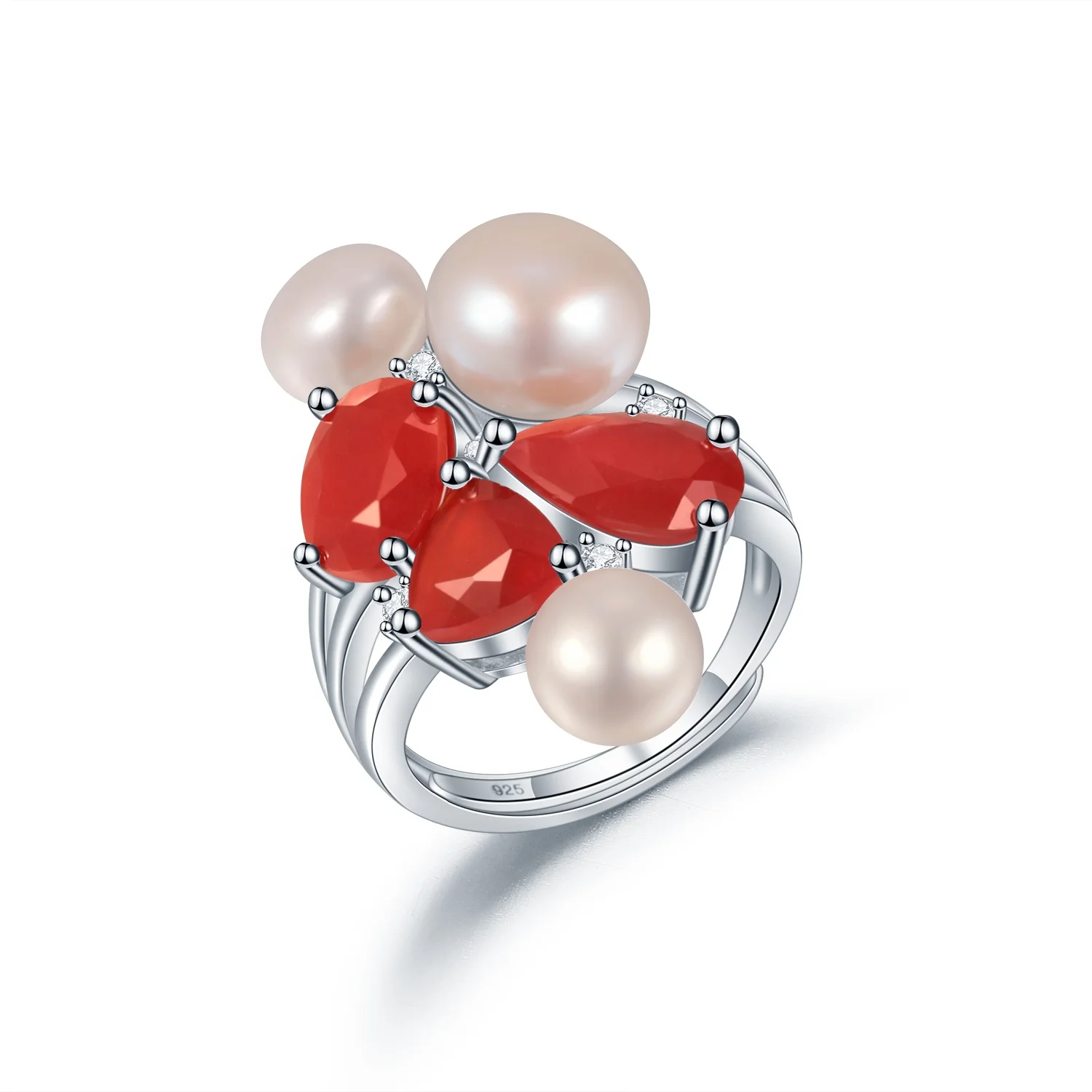 

Abiding Hot Selling 925 Sterling Silver Fashion Jewelry Natural Red Agate Fresh Water Pearl Ring