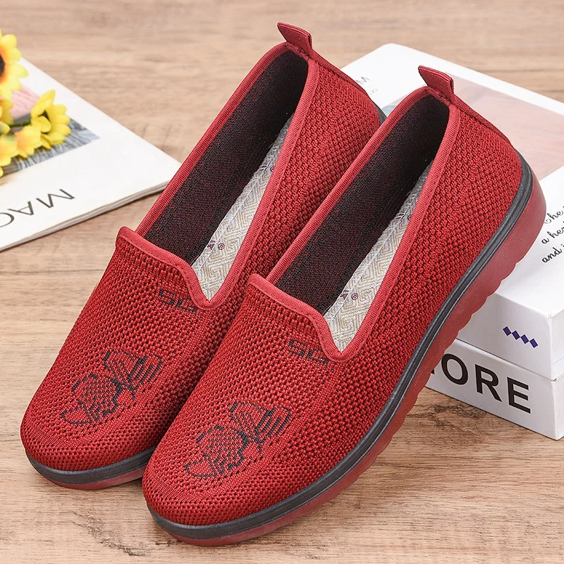 

823 Fasion Women Shoes Manufacturer The New Fly Weave Soft Soles Are Comfortable And Wear - Resistant Flat Bottom Cheap, Black,red
