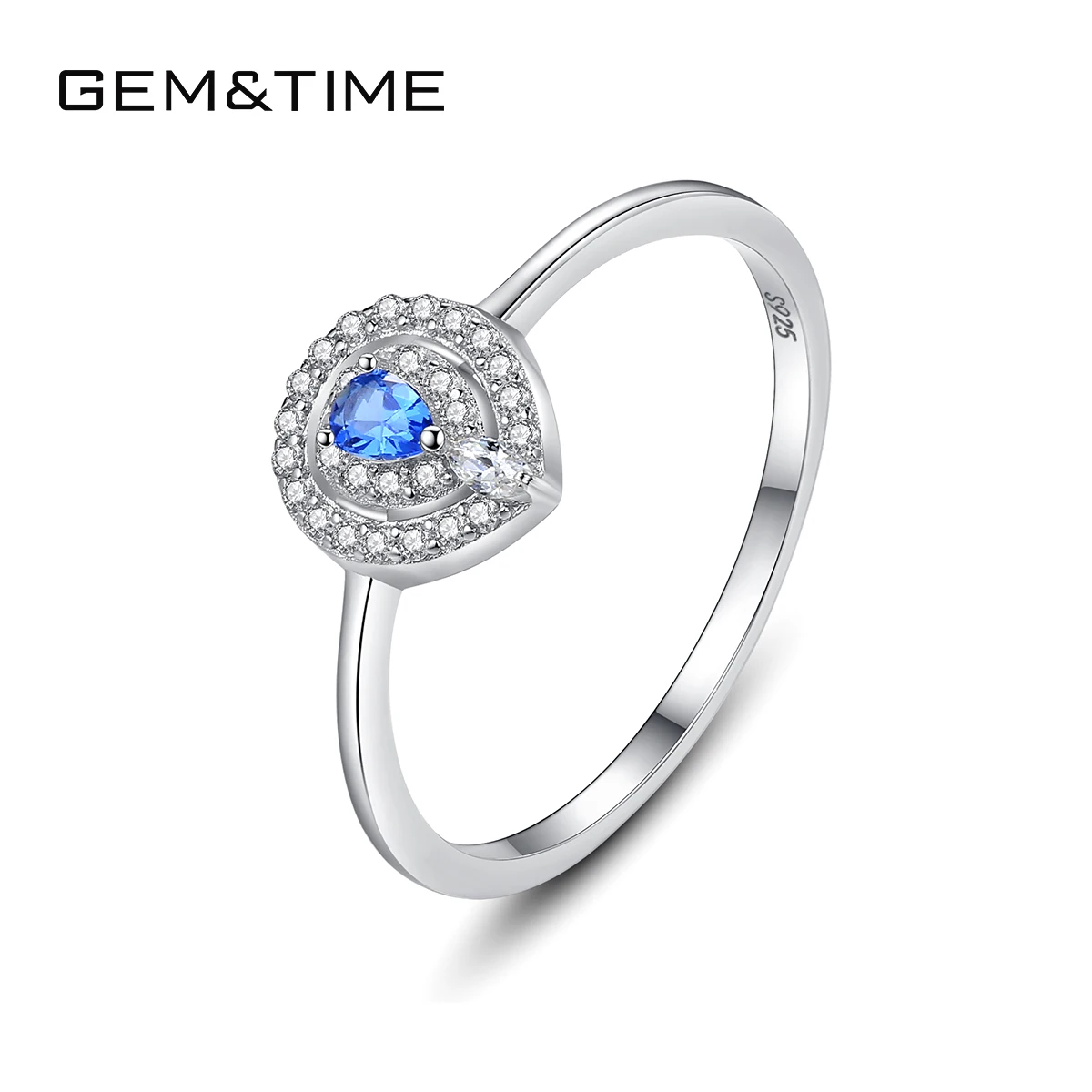 

CZCITY Luxury Woman Jewelry Sapphire Trendy Diamond Engagement Blue Gemstone Ring 925 Sterling Silver