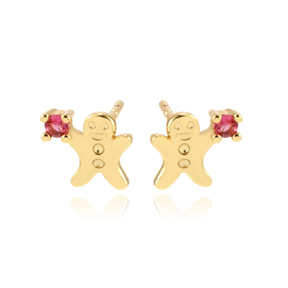 

LIFTJOYS christmas gingerbread house earring gold plated with round red cubic zirconia silver plated christmas tree earrings