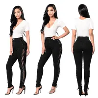 

Hot Sale 2019 Ladies European Trend Black Bandage Custom Jeans