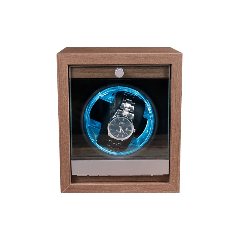 

Wholesale Walnut Luxury Safe Wood Watch Winder Single Black Automatic Watch Winder Kit Box Quiet Rotating Watch Case with Light