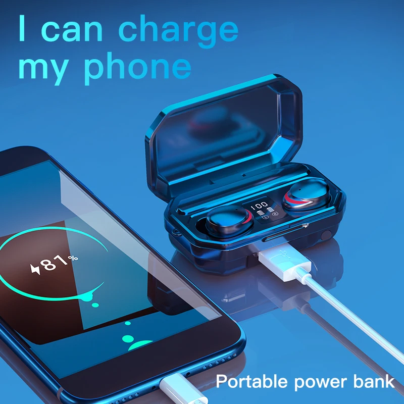 2020 New M15 wireless TWS BT 5.1 headset 9D Stereo Earbuds Touch Power Bank Bluetooth Earphones with Mic