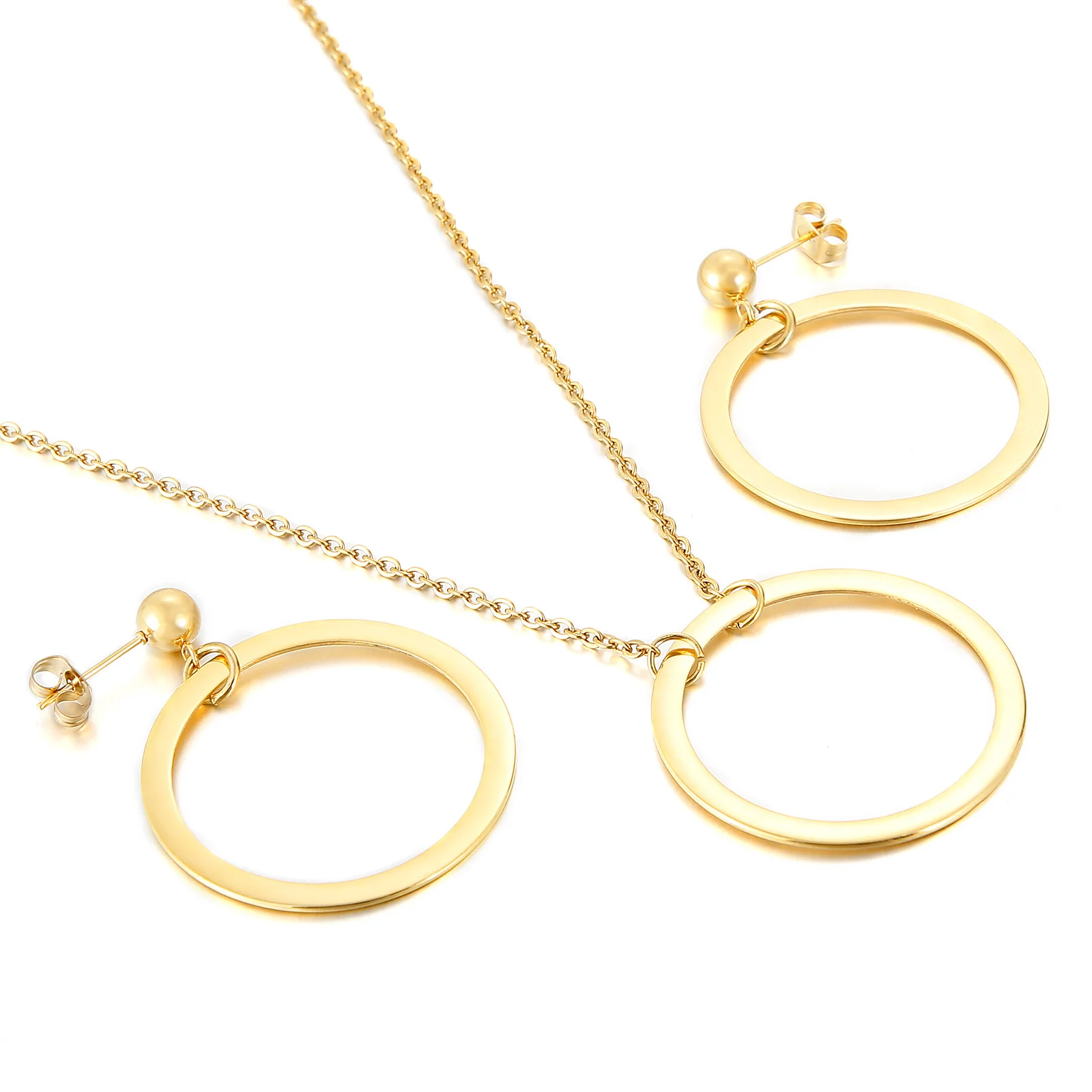 

Simple Circle Pendant Stainless Steel Necklace And Earrings Jewelry Set