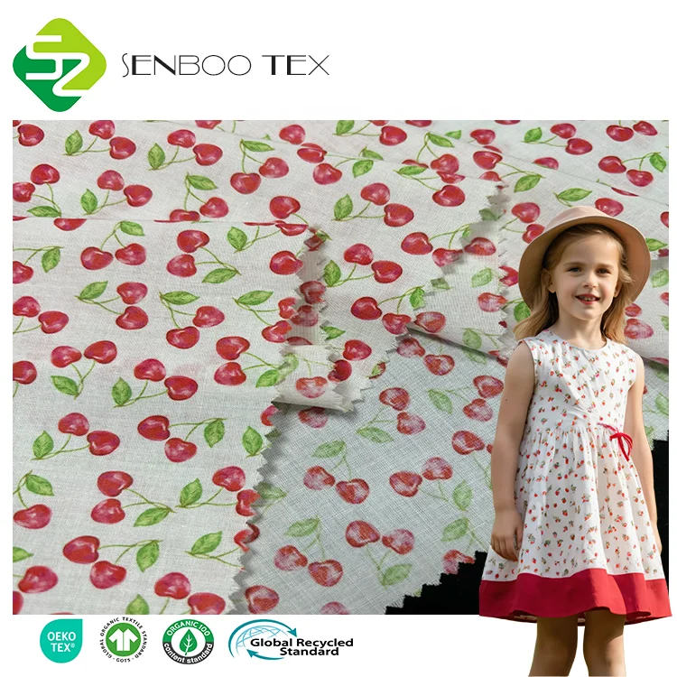 Certified No. EGL/234911 Organic Cotton Voile Lightweight Fabric GOTS Certified 90*88 Density Digital Print Girls Dress