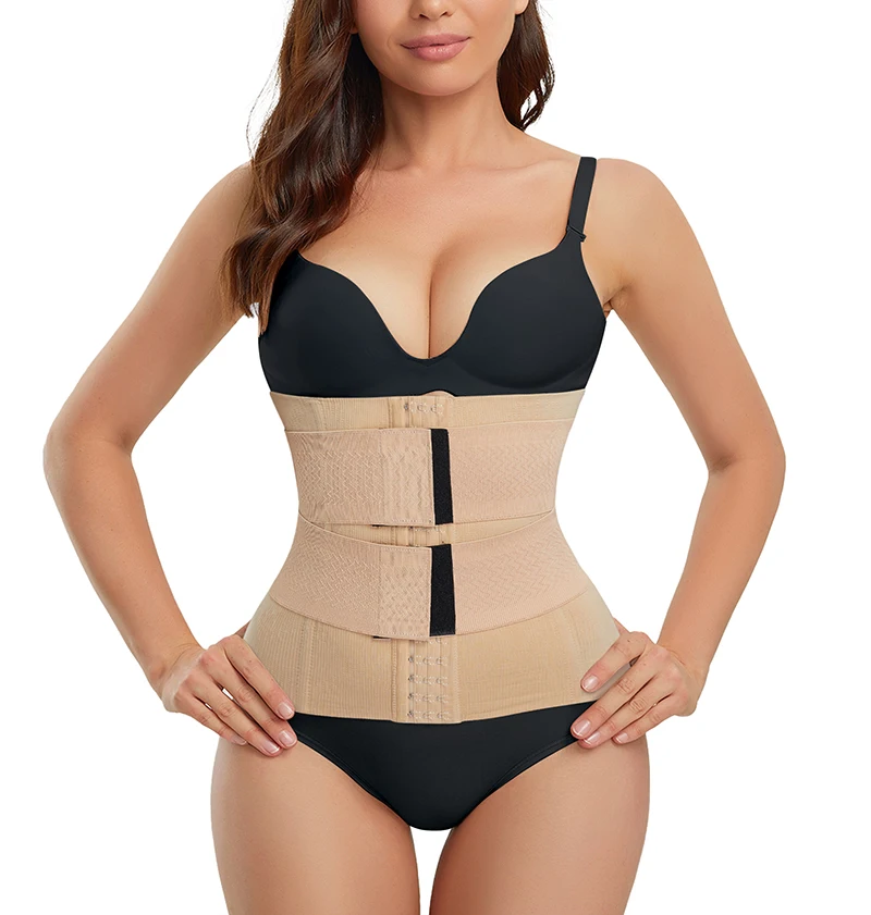 

Women Double Belt Waist Trainer Front Hook Belly Corset Fajas With Two Elastic Band Tummy Control Women Shaper