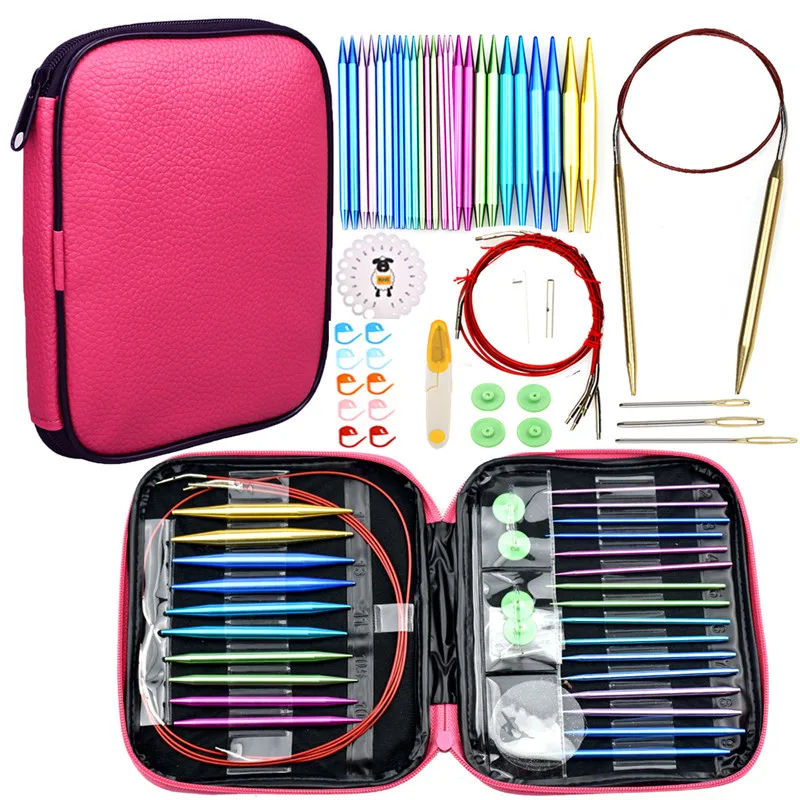 

Aluminum Circular Knitting Needles Set 26pc Interchangeable Crochet Needles with Case for Any Crochet Patterns & Yarns