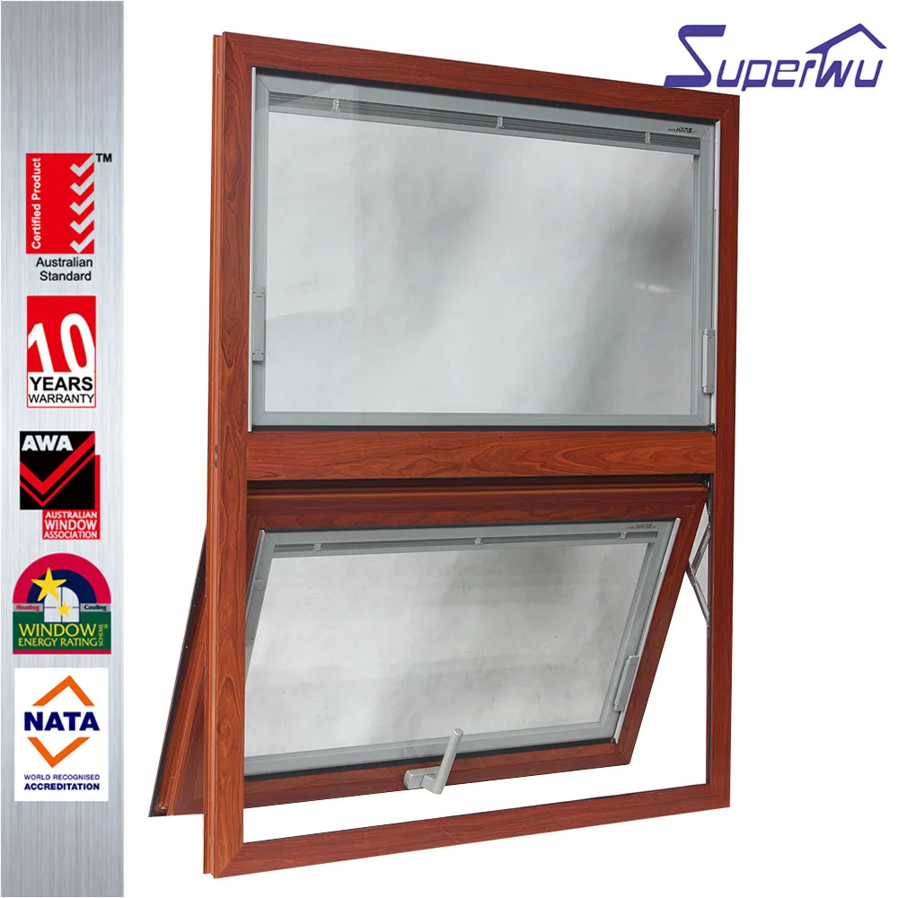 wooden look aluminum frame retractable flyscreen awning windows