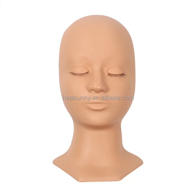 

3D Silicone Material Eyelash Extension Makeup Mannequin Practice Training Head, Nude, brown, pink