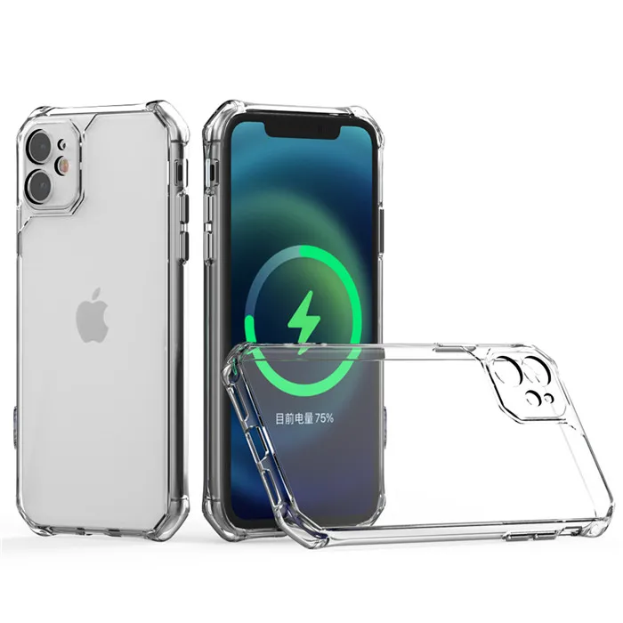 

For iPhone 13 PRO Max Phone Case Shock-Absorbing Corners Flexible Frame Anti-Scratch Hard Back Clear Cover, Transparent