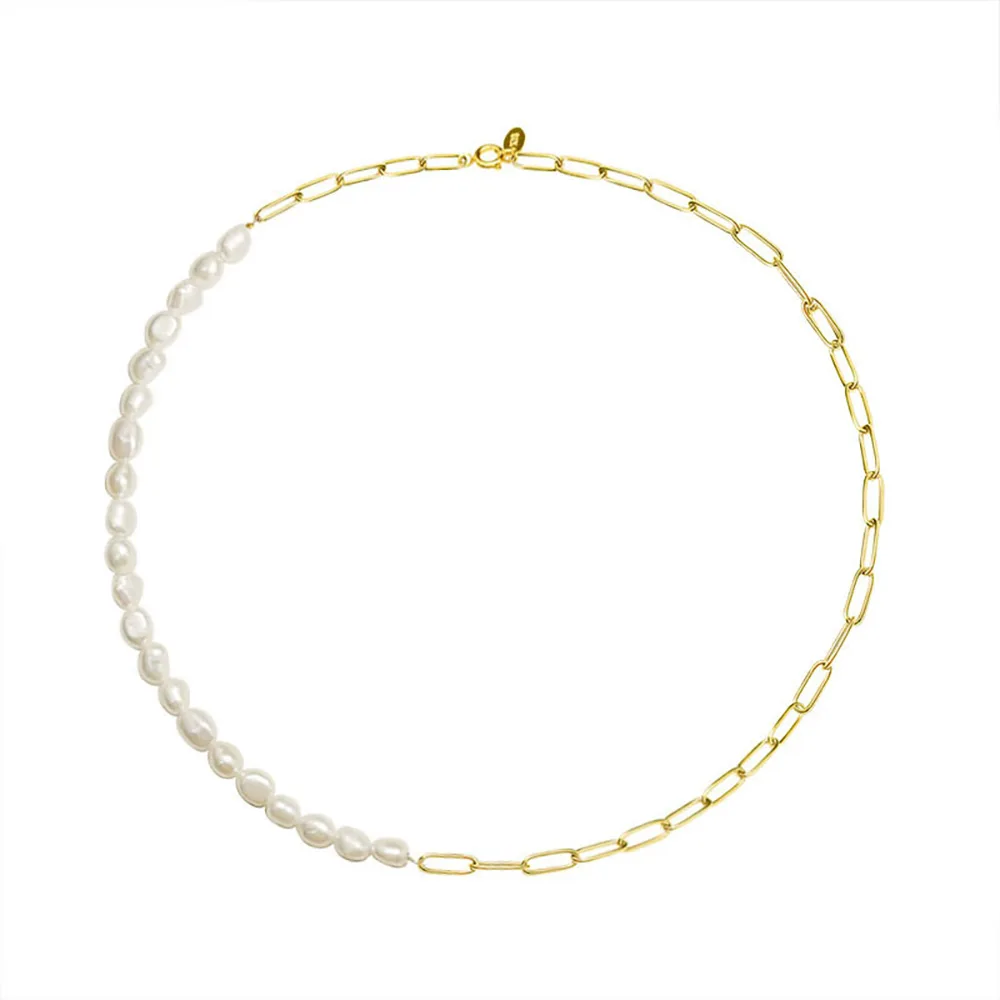 

Gold Plated Paperclip Chain Large Big Baroque Pearl Necklace