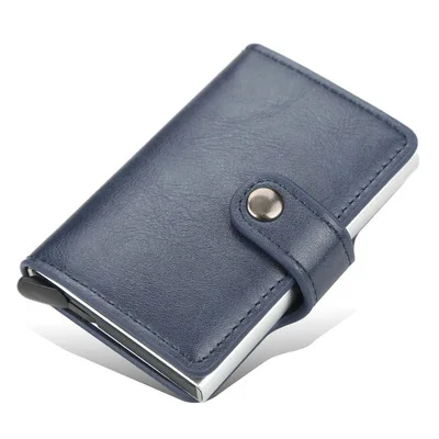 

Wholesale Men's Rfid Metal Card Case Pu Leather Cover Pop Up Credit Card Holder Wallet With Buckle