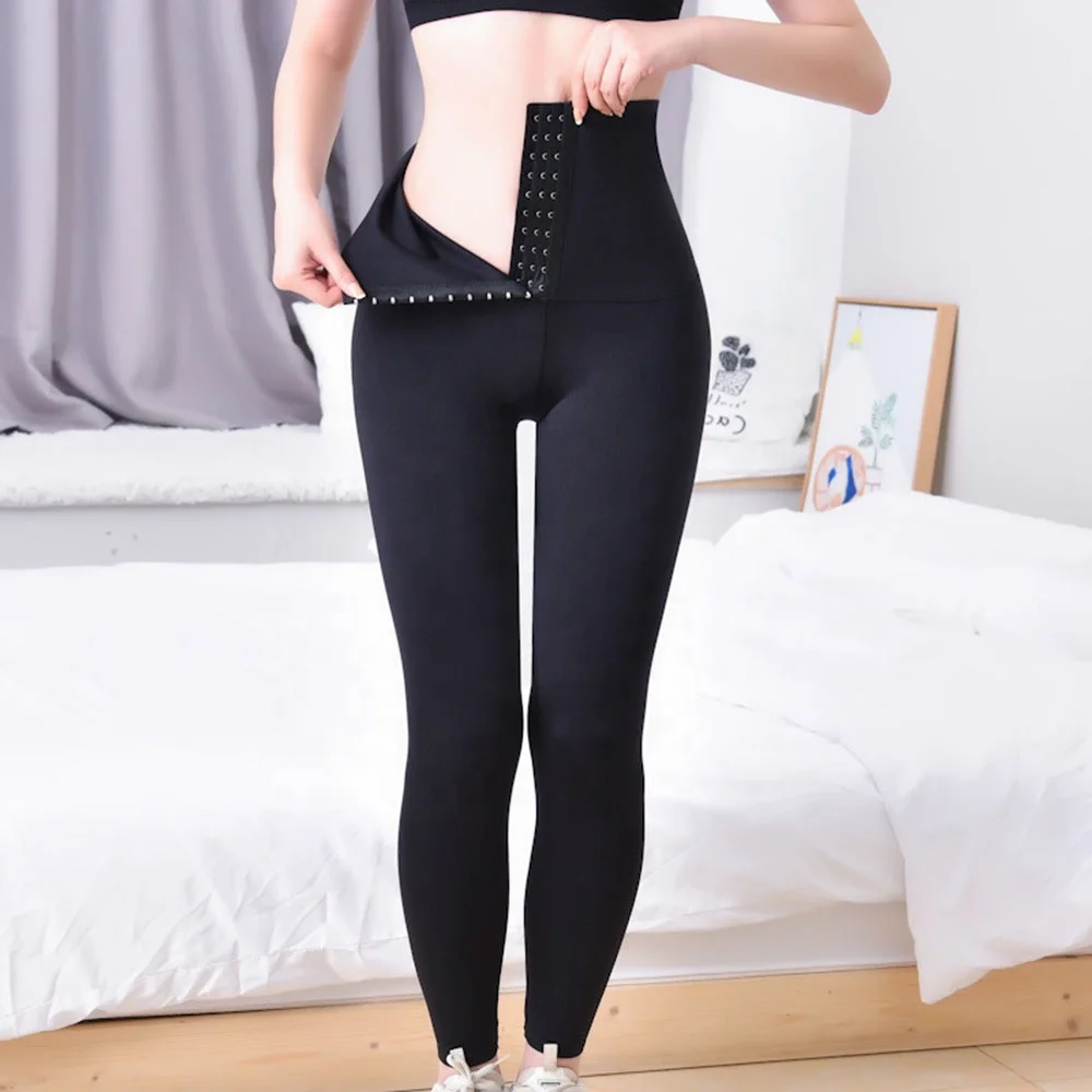 

Women Adjustable Hooks Waist Trainer Corset High Waist Shaper Yoga leggings Workout Yoga Shorts Pants Fitness Gym leggings, Black