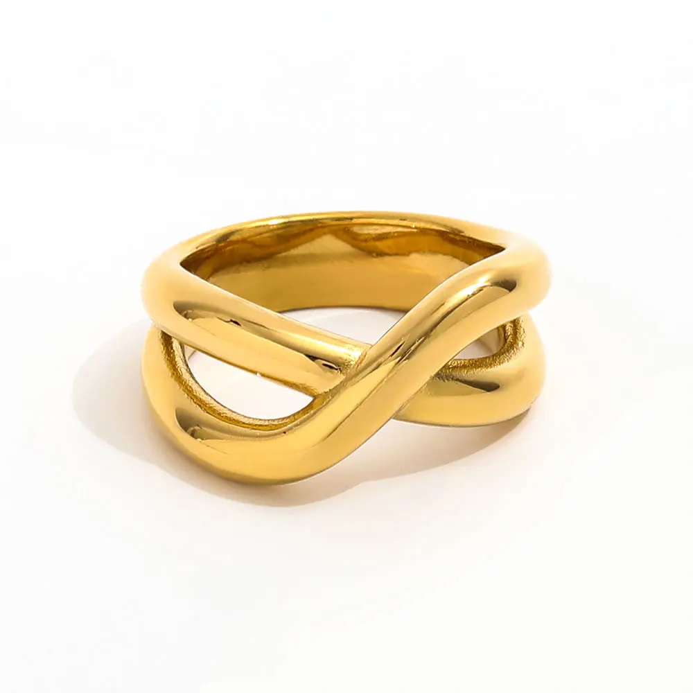 High End 18K Plain Gold Layered Cross Chunky Rings Stainless Steel Trendy Simple Gold Plated Jewelry