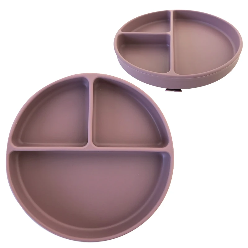 

100% Food Grade Toddler Self Feeding Training Storage Divided Baby Suction Silicone Baby Non-Slip Plate, Green, gray, sky blue,brick red, brown, pink, blue, purple