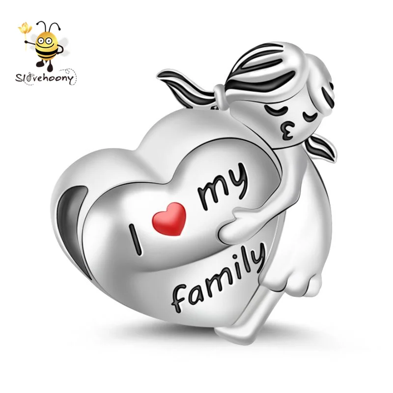 

925 Sterling Silver Jewelry I Love My Family Heart Shaped Charm Beads For Bracelet Making Supplies Pulseira charme, Silver/gold/rose/pink