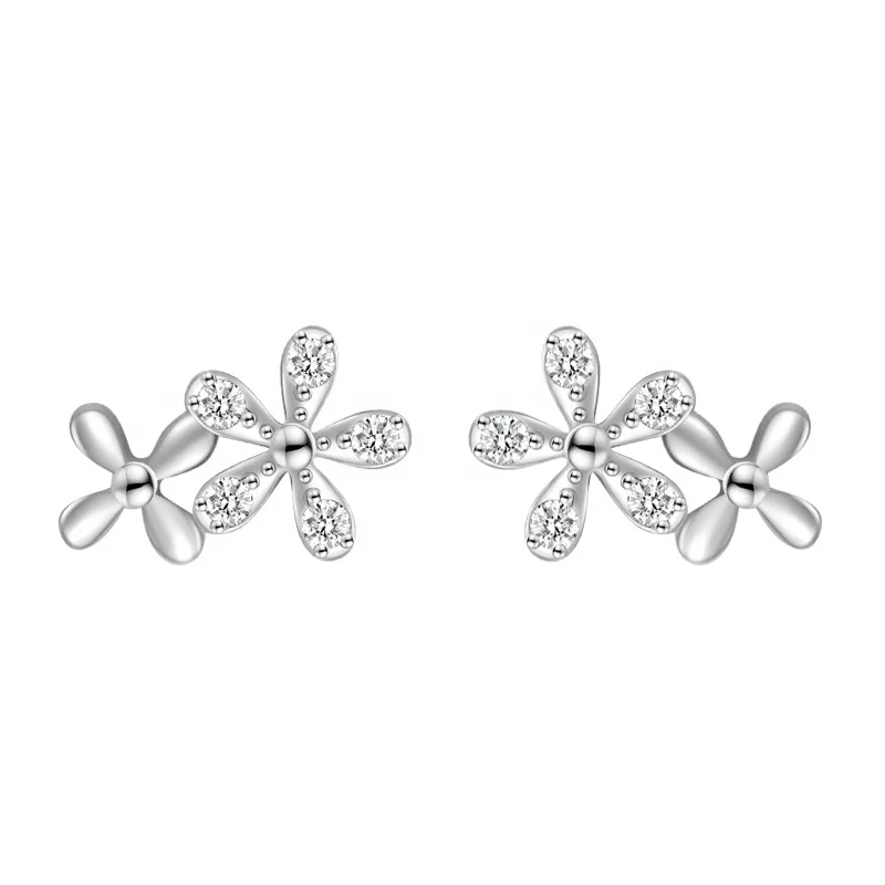 ED3002 Fashion Fine Chinese Minimalist 925 Silver Sterling Cz Flower Stud Earring for Women Girls Jewelry