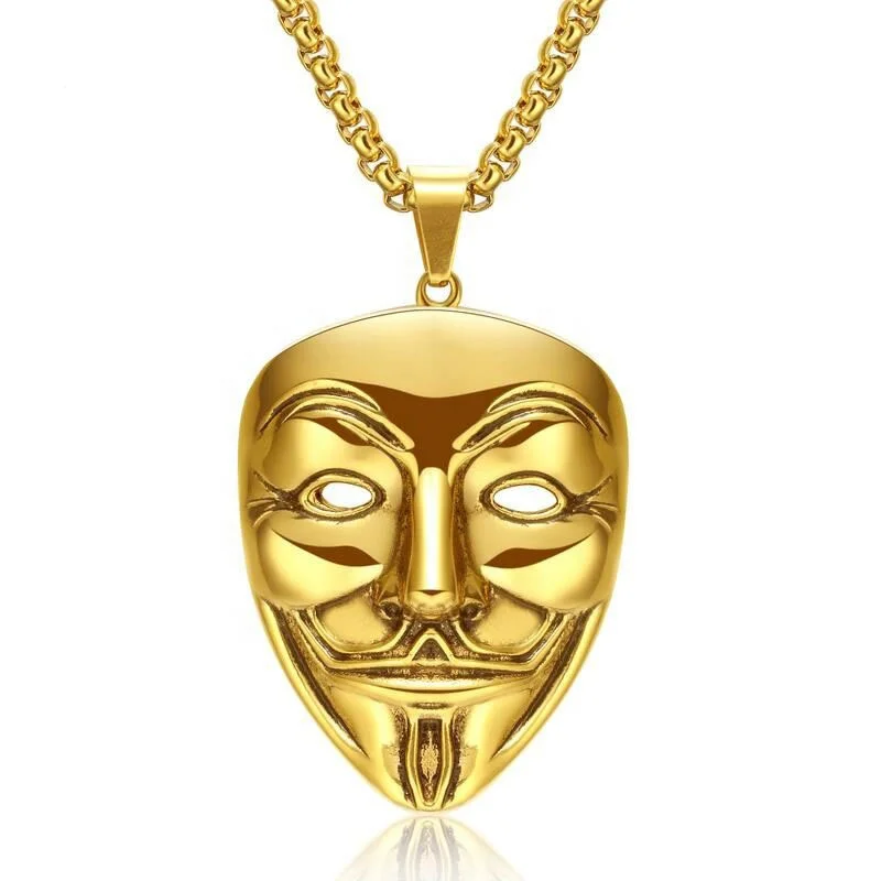 

Hot Sale Fashion Simple Europe And America Punk Vintage Style 316L Stainless Steel Face Pendant Necklaces, Gold,silver