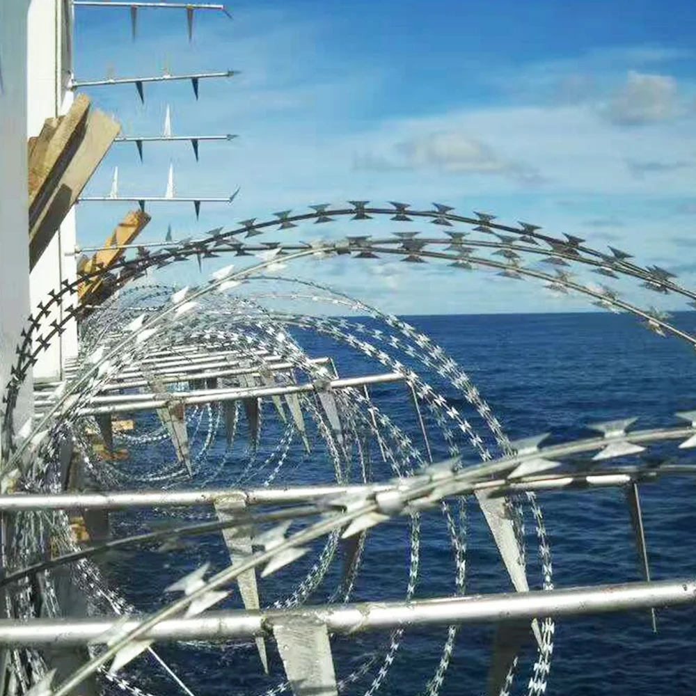 latest company news about BTO-22 Galvanized Razor Wire Coils With Loops Dia 600 mm Used On Ships For Anti-piracy  1