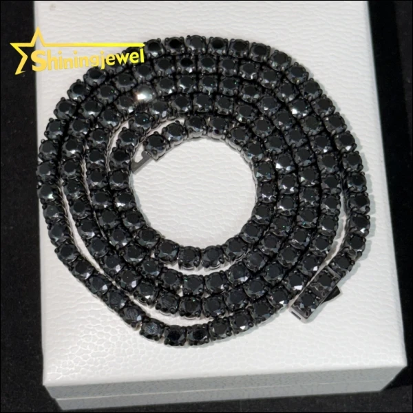 Fashion Jewelry Moissanite Tennis Chains Hip Hop Necklace 4MM 5MM Black Moissanite Waterproof Stainless Steel Necklace  Bracelet