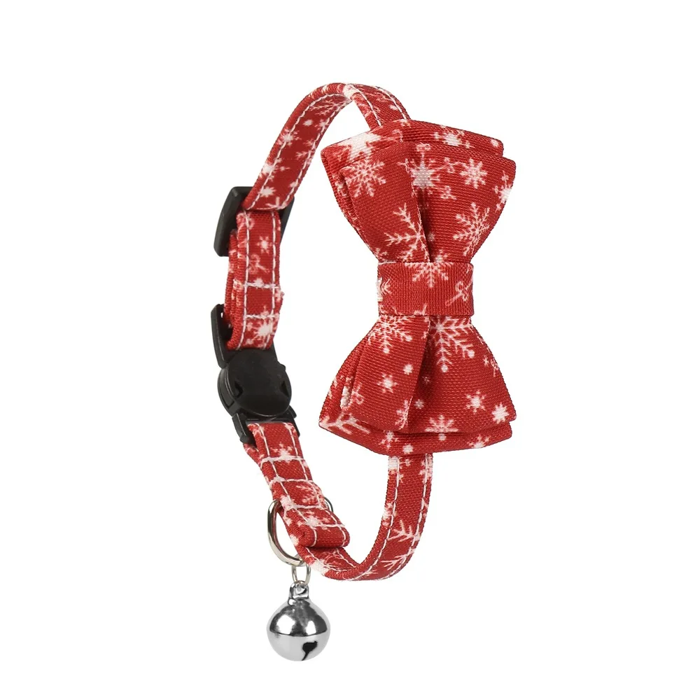 

Manufacturer Price Christmas Snowflake Plaid Dog Accessories Bowknot Pet Collar Dog Collar with bell