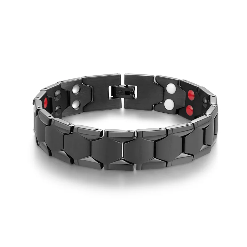 

Wollet Wholesale Hexagonal Chain Spherical Stainless Steel Magnetic Therapy Bracelet for men