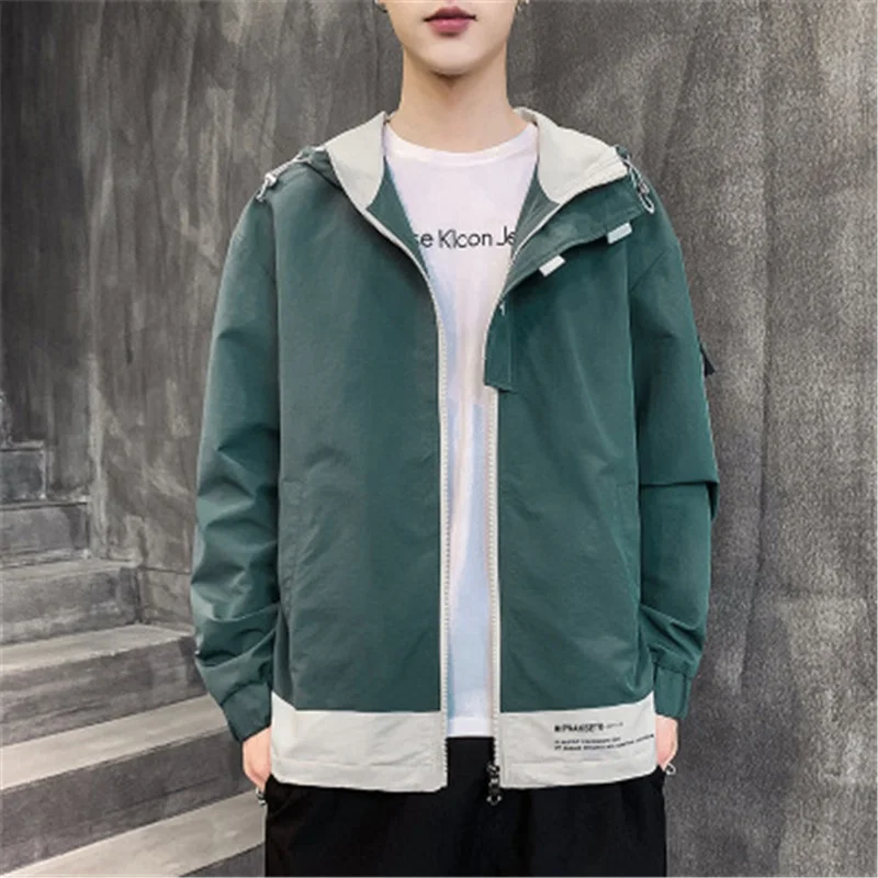 

Fashion Casual Men's Hooded Jackets, Beige/green