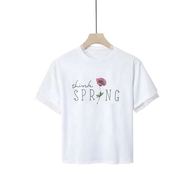 

Hot sale comfortable women casual White round neck t-shirt custom print t-shirts, Customized color