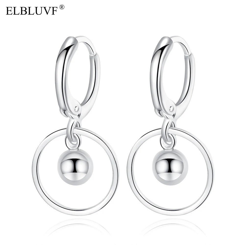 

ELBLUVF 2020 New Fashion Temperament Personality White Copper Platinum Plated Round Pendant Earrings Jewelry, White gold