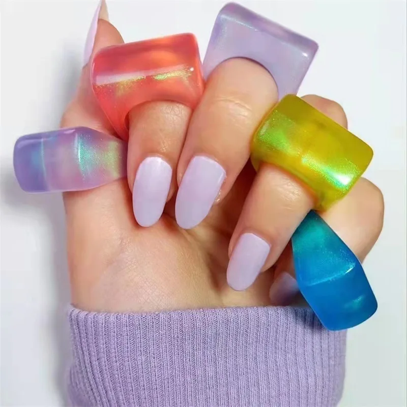

2022 New Pearlescent Color Texture Square Geometric Acrylic Ring Gradient Color Resin Rings for Women Autumn Winter Jewelry, 5 colors