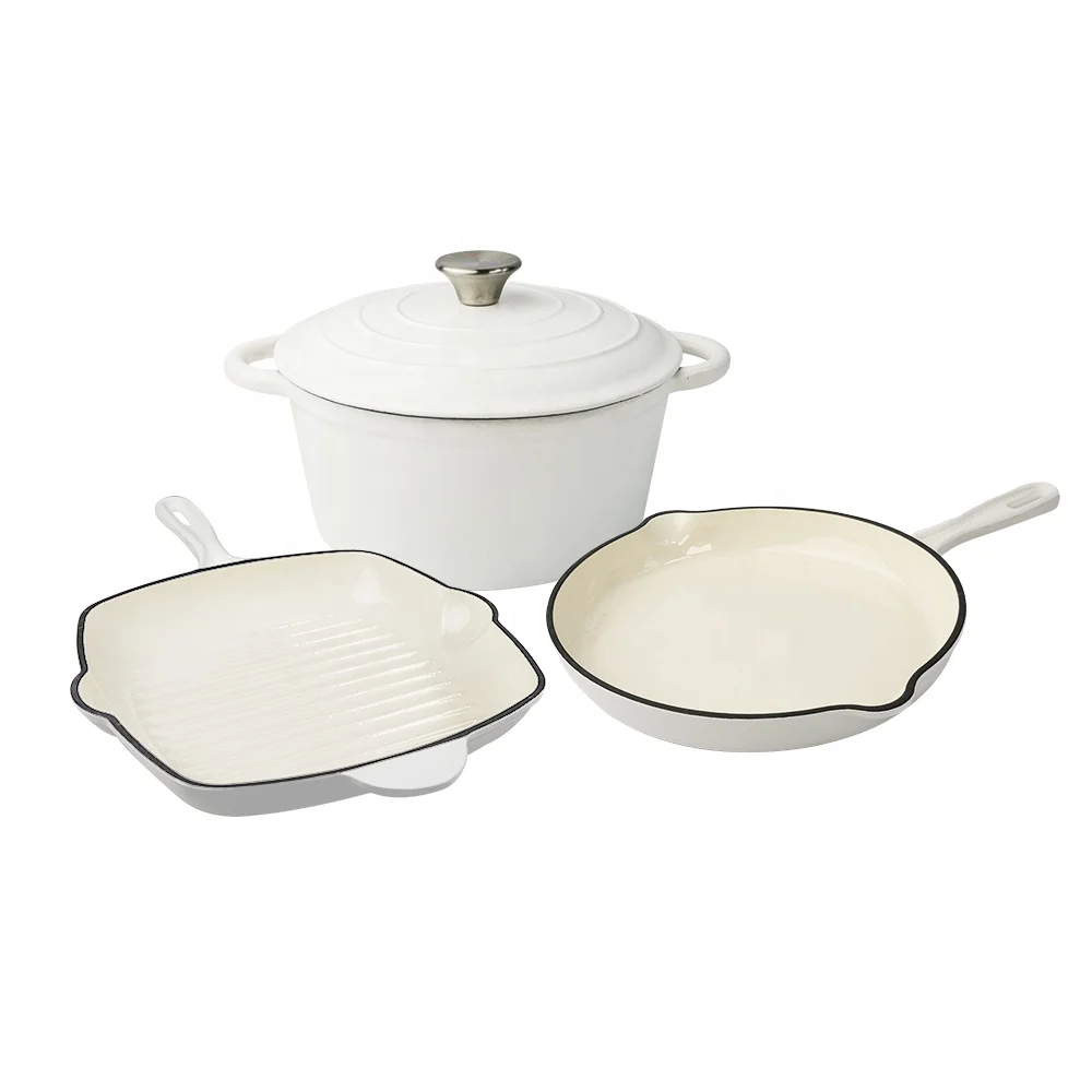 

Factory wholesale cast iron kitchen nonstick pots and pans cookware sets for cooking, White