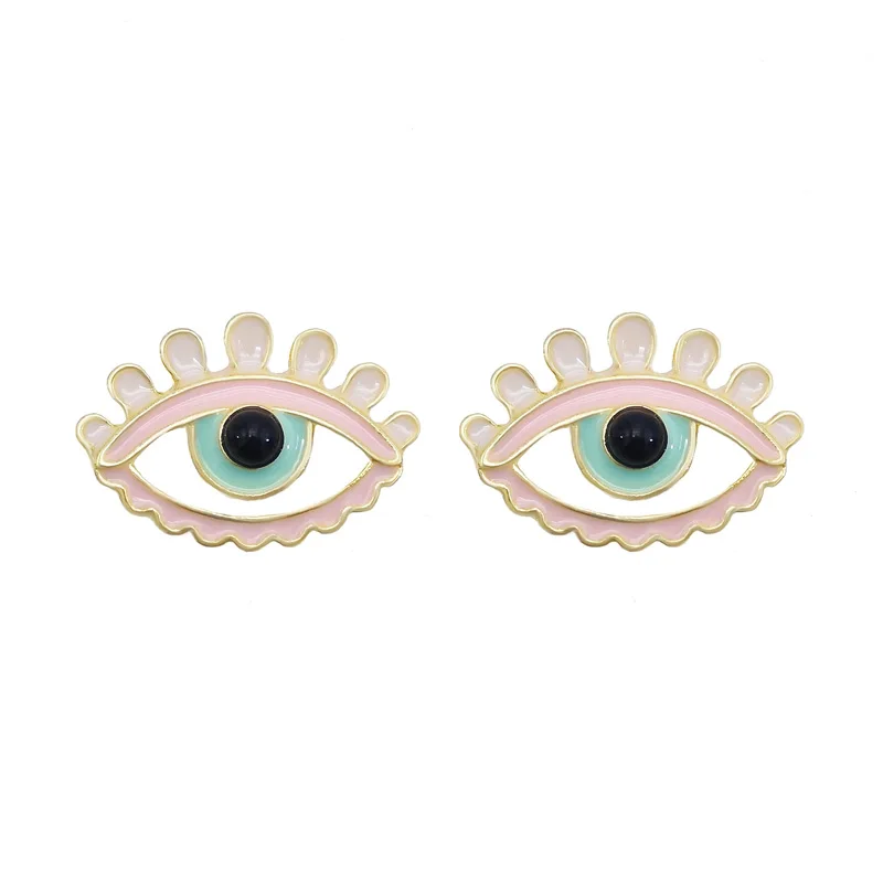 

New Exaggerated Ethnic Hollow Rhinestone Evil Eye Stud Earrings For Women Female Vintage Lucky Eye Statement Earrings, Pink,green,orange,yellow