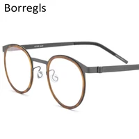 

Borregls Acetate Alloy Glasses Frame Men Women Vintage Round Myopia Optical Prescription Eyeglasses Screwless Eyewear 28625
